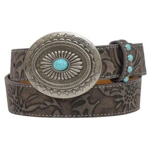 Genuine Leather Angel Ranch Brown Distressed Floral Turquoise Studs Ladies Belt